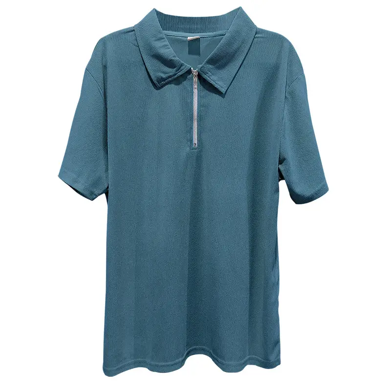 Men's Grey Zipper Polo T-Shirt Short Sleeve Summer — feature 11