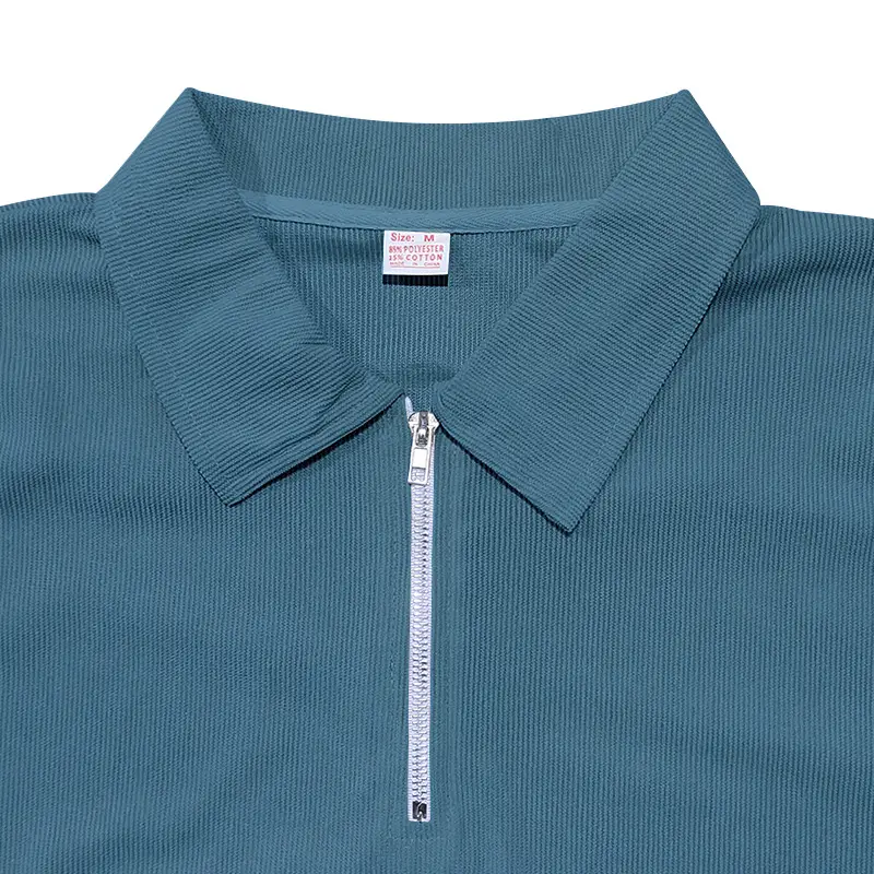 Men's Grey Zipper Polo T-Shirt Short Sleeve Summer — feature 13