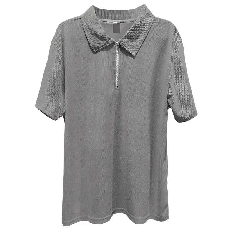 Men's Grey Zipper Polo T-Shirt Short Sleeve Summer — feature 25