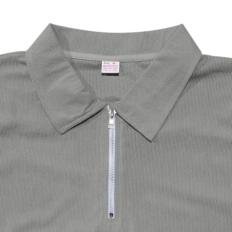 Men's Grey Zipper Polo T-Shirt Short Sleeve Summer — feature 27