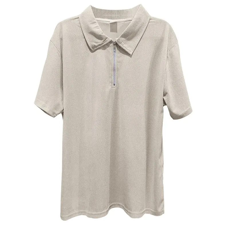 Men's Grey Zipper Polo T-Shirt Short Sleeve Summer — feature 30