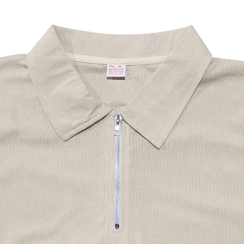 Men's Grey Zipper Polo T-Shirt Short Sleeve Summer — feature 32