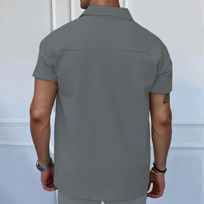 Men's Grey Zipper Polo T-Shirt Short Sleeve Summer — feature 8