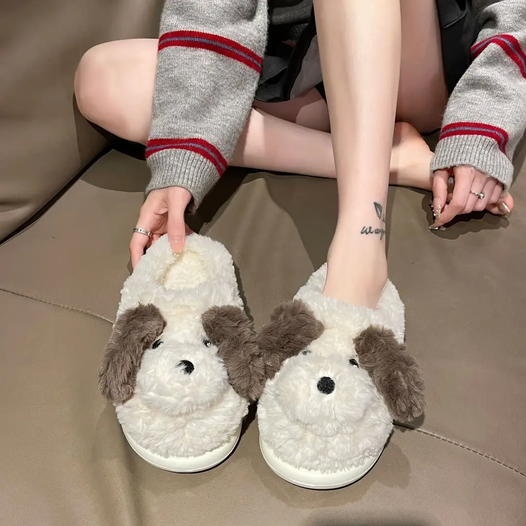 Winter Puppy Cotton Slippers, Home Shoes, Student Fashion Home Wholesale, Can Be Worn Outside, Couple Style, Plus Velvet, Home Leisure — feature 11