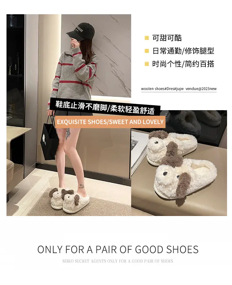 Winter Puppy Cotton Slippers, Home Shoes, Student Fashion Home Wholesale, Can Be Worn Outside, Couple Style, Plus Velvet, Home Leisure — feature 24