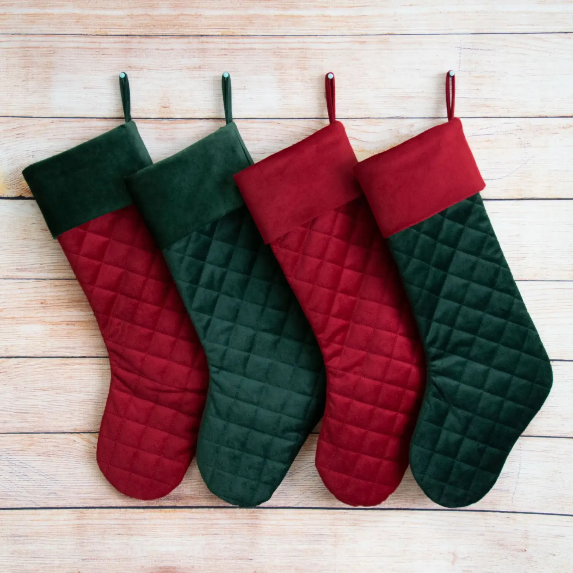 Red Green Quilted Velvet Christmas Stocking 11x20"