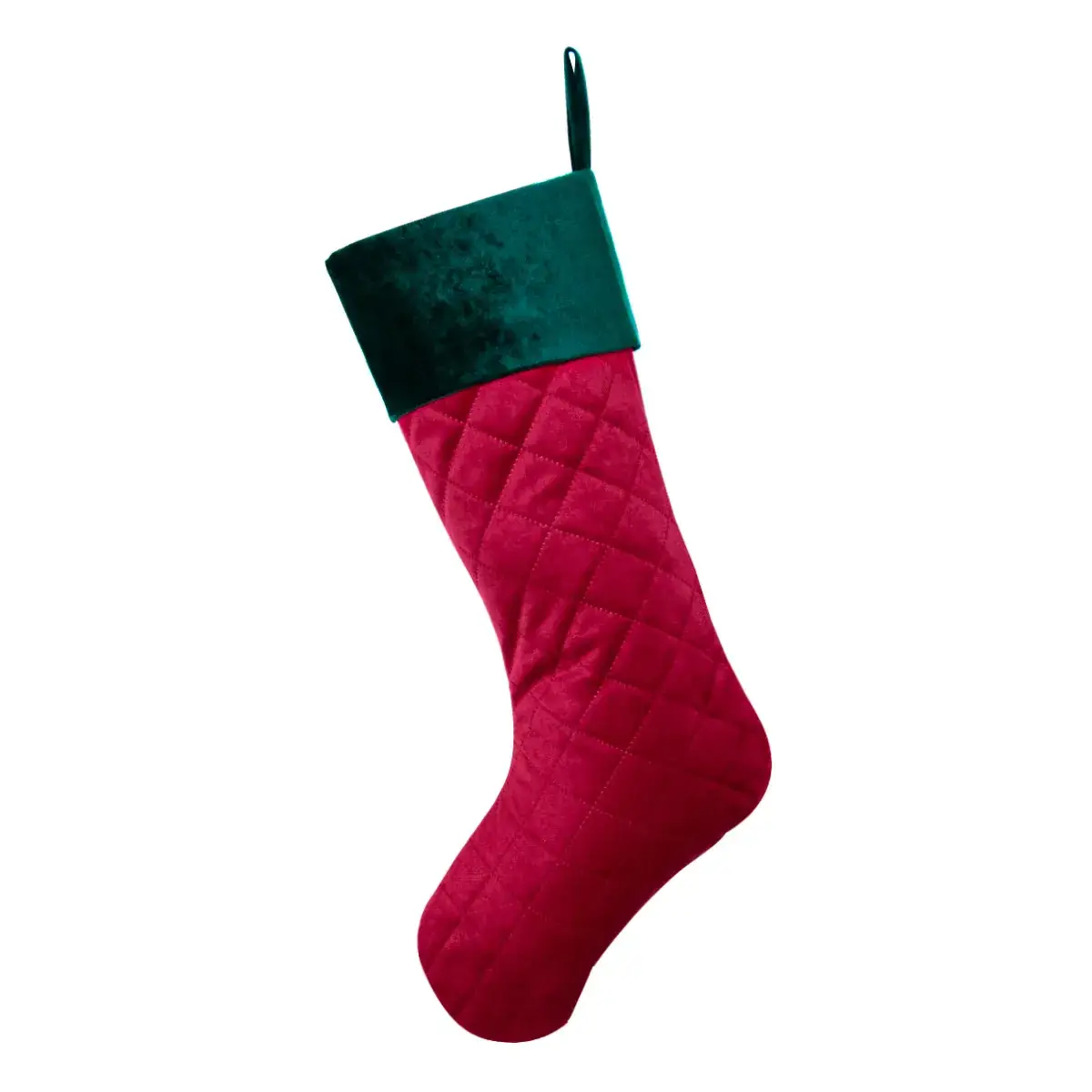 Red Green Quilted Velvet Christmas Stocking 11x20"
