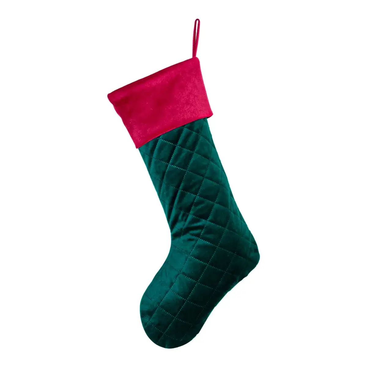 Red Green Quilted Velvet Christmas Stocking 11x20"
