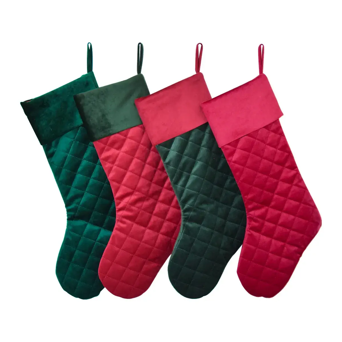 Red Green Quilted Velvet Christmas Stocking 11x20" — feature 2