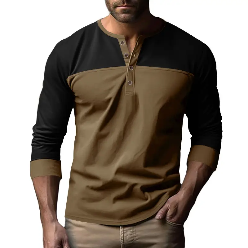 Men's 2025 Cross-Border Long Sleeve T-Shirt Brown Green - Image 6