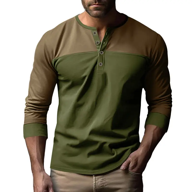 Men's 2025 Cross-Border Long Sleeve T-Shirt Brown Green - Image 9