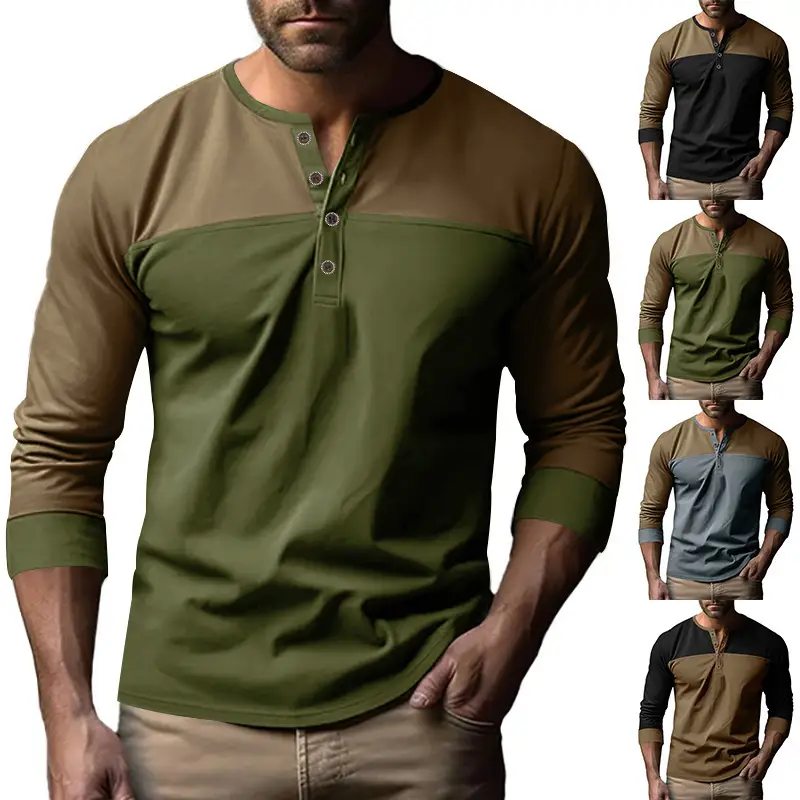 Men's 2025 Cross-Border Long Sleeve T-Shirt Brown Green — feature 1