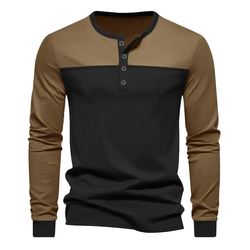 Men's 2025 Cross-Border Long Sleeve T-Shirt Brown Green - Image 2
