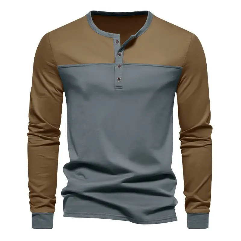 Men's 2025 Cross-Border Long Sleeve T-Shirt Brown Green - Image 3