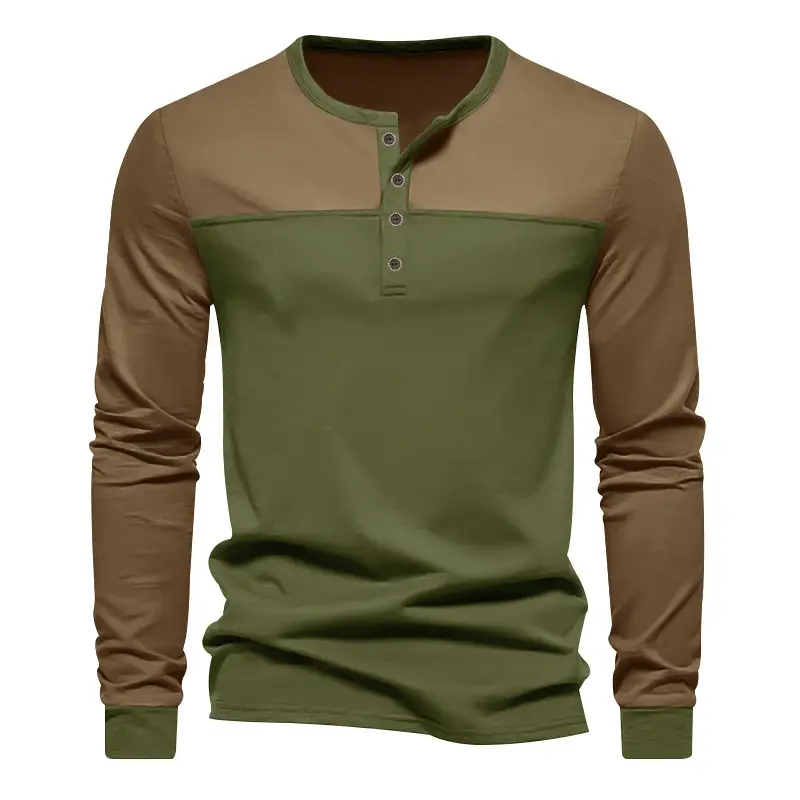 Men's 2025 Cross-Border Long Sleeve T-Shirt Brown Green - Image 4