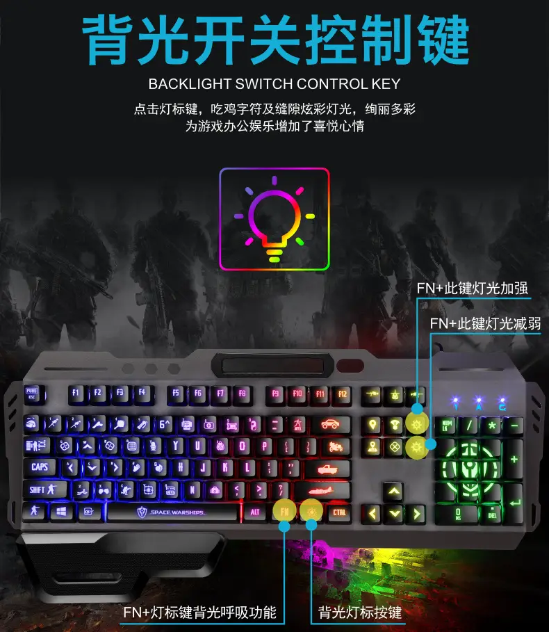 Void Battleship GK70 Hand Braced Luminous Metal Gaming Mechanical Feel Keyboard Gaming Keyboard Amazon Cross-border — feature 36