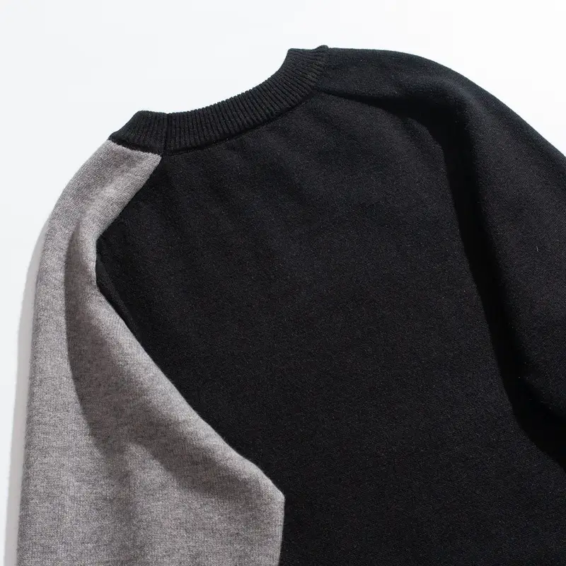 Men's Black Knitted Sweater Irregular Hem Casual Top — feature 12