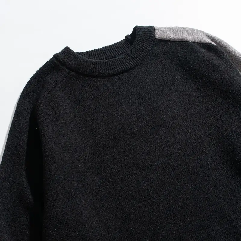 Men's Black Knitted Sweater Irregular Hem Casual Top — feature 5