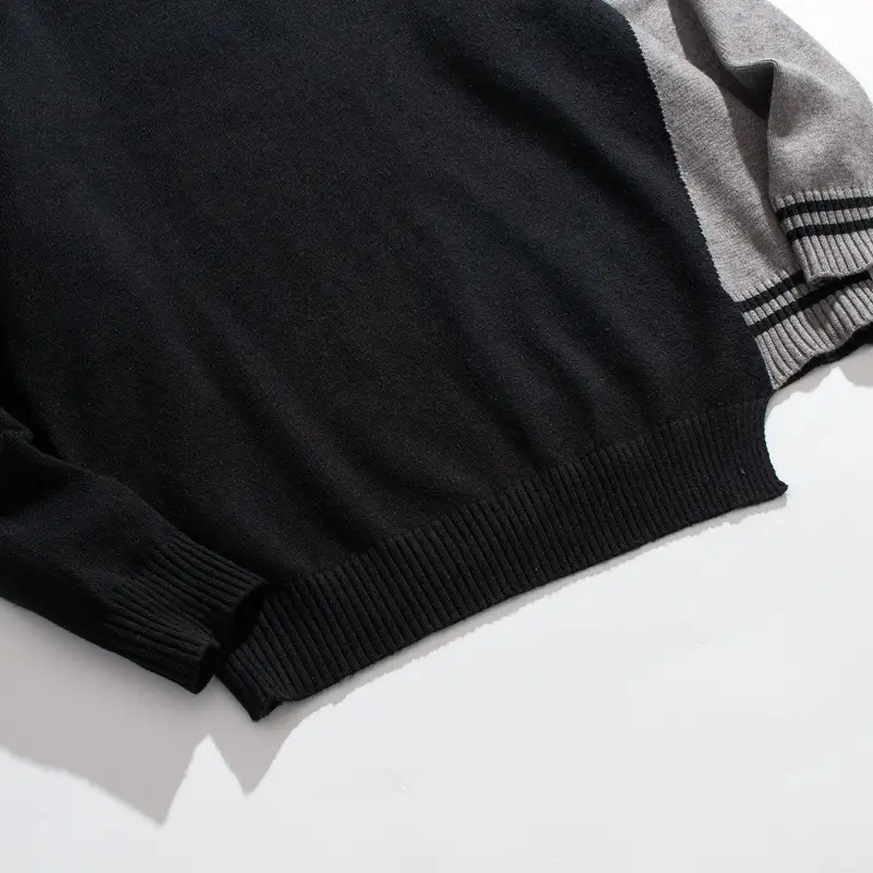 Men's Black Knitted Sweater Irregular Hem Casual Top — feature 6