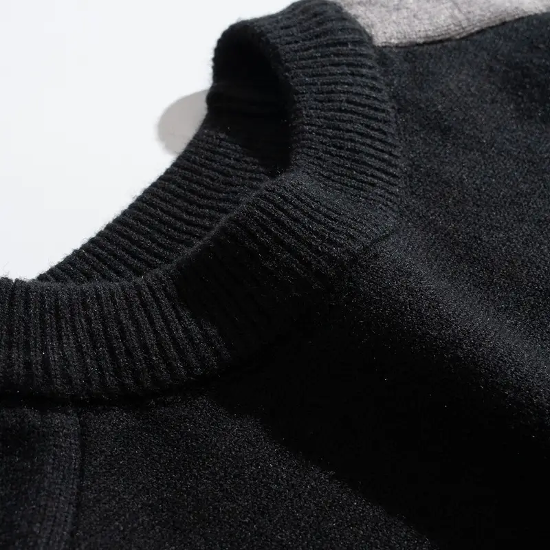 Men's Black Knitted Sweater Irregular Hem Casual Top — feature 7