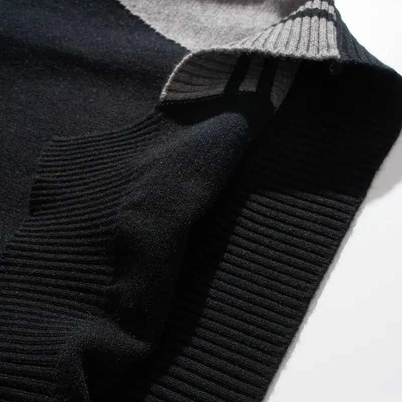 Men's Black Knitted Sweater Irregular Hem Casual Top — feature 8