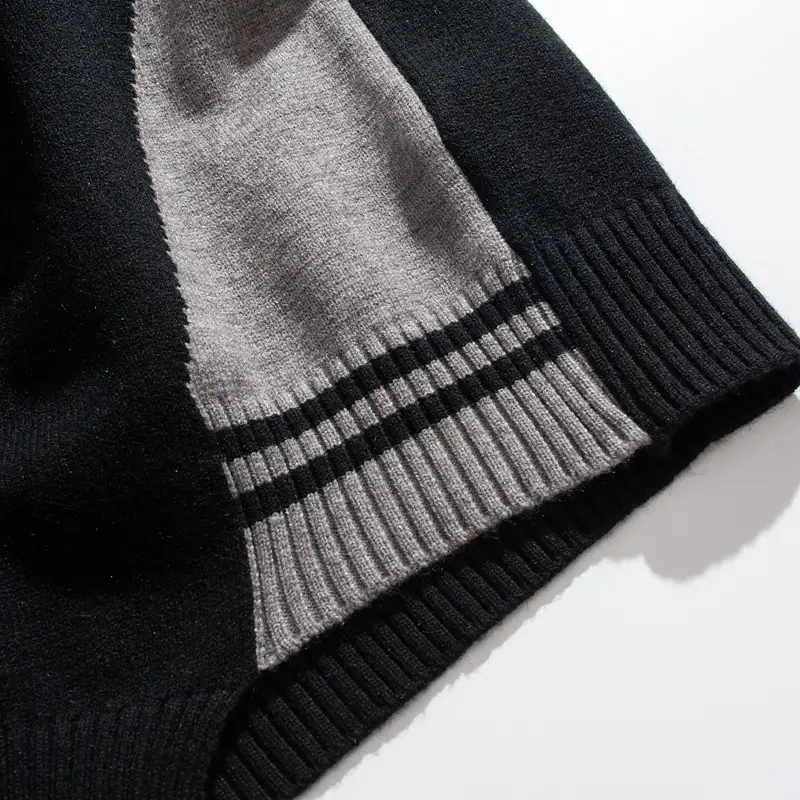 Men's Black Knitted Sweater Irregular Hem Casual Top — feature 9
