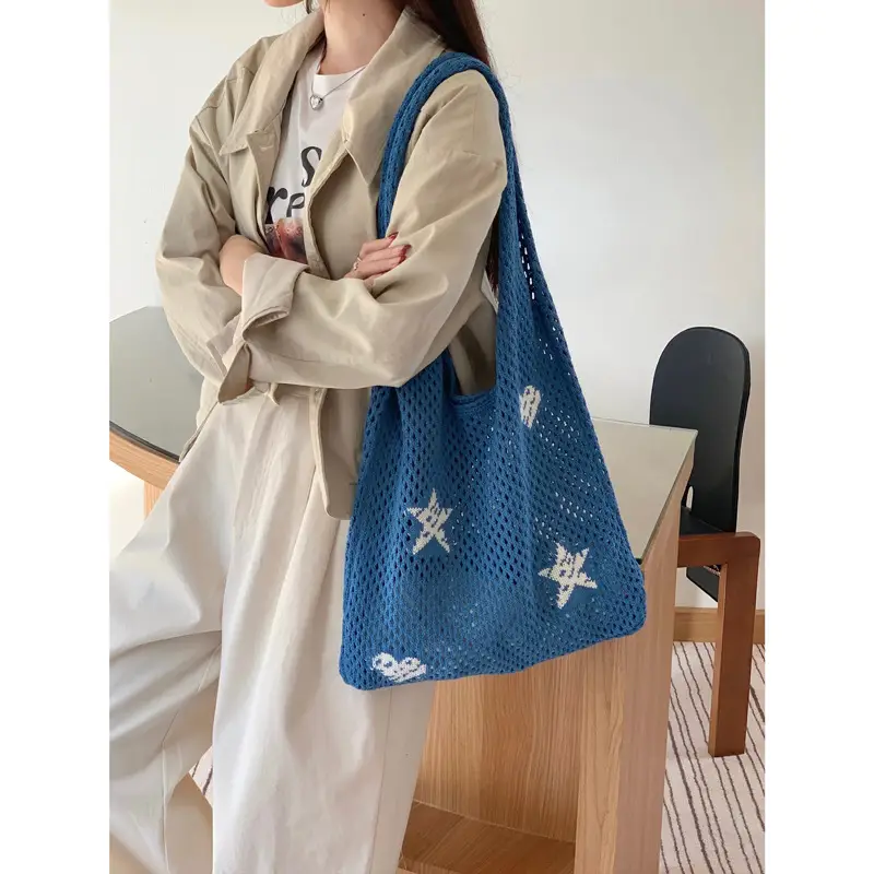 Blue Star Embroidered Crossbody Bag for Women