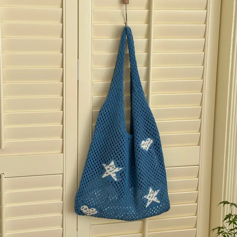 Blue Star Embroidered Crossbody Bag for Women
