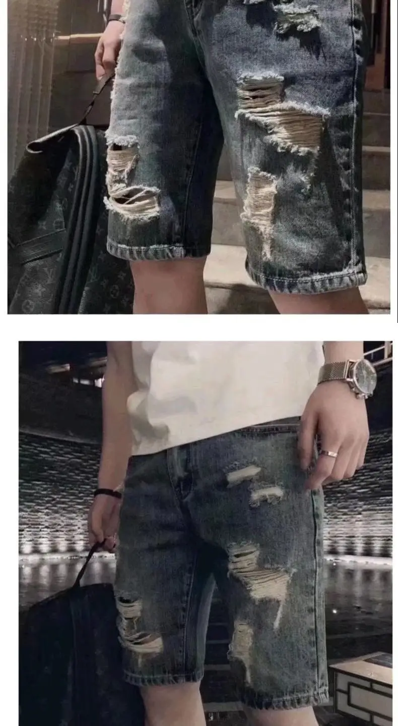 Men New Hole Denim Shorts Straight Cut Summer Casual — feature 9