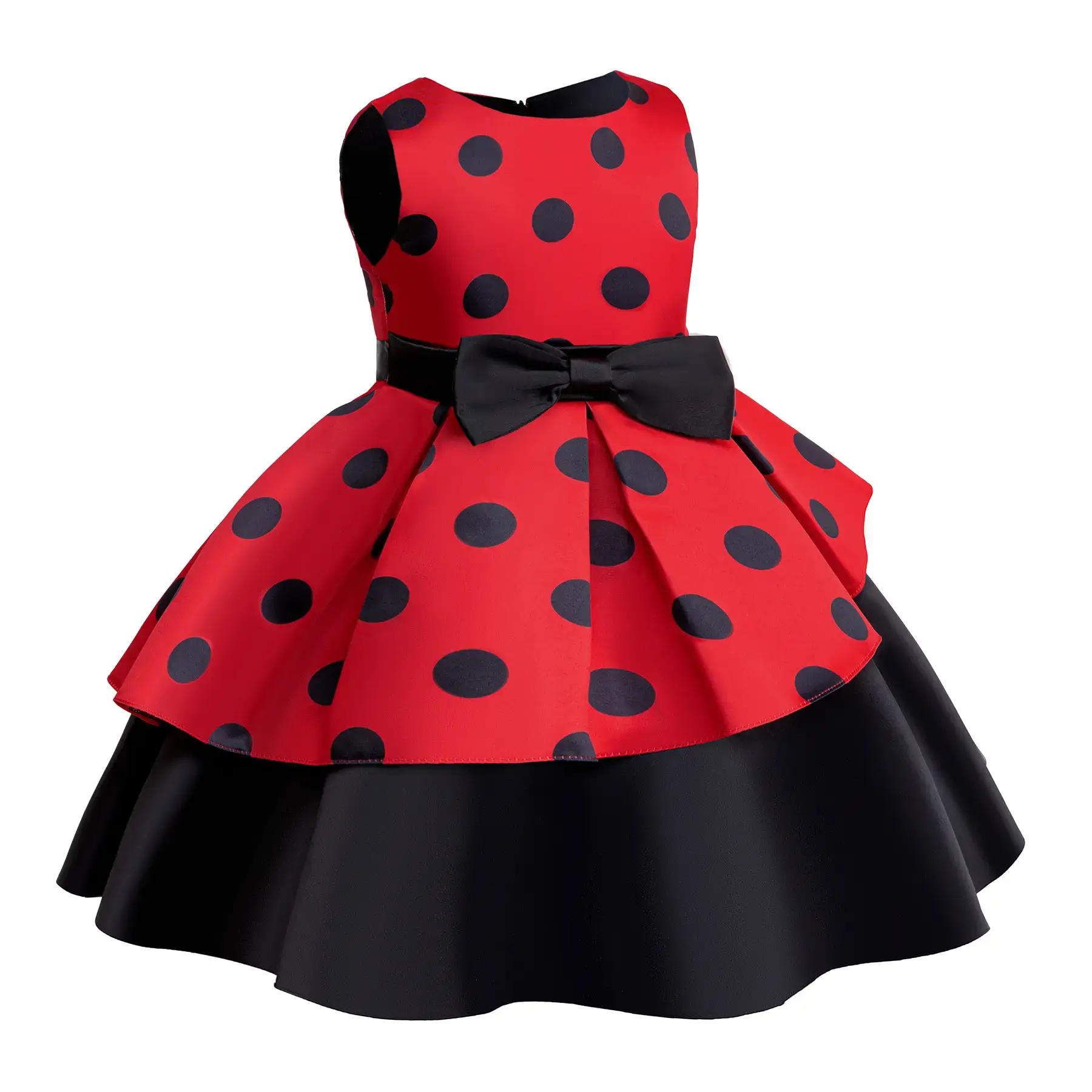 Red Polka Dot Bow Princess Dress for Girls - Image 5