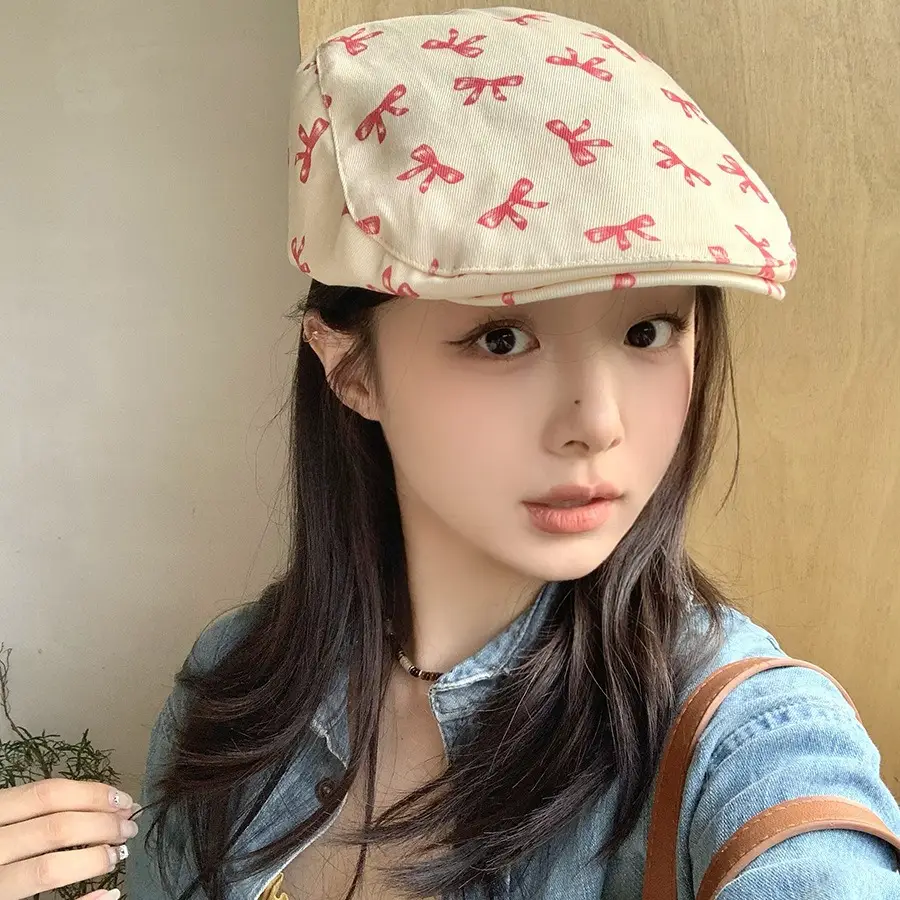 Women's Pastoral Graffiti Bow Camping Cap