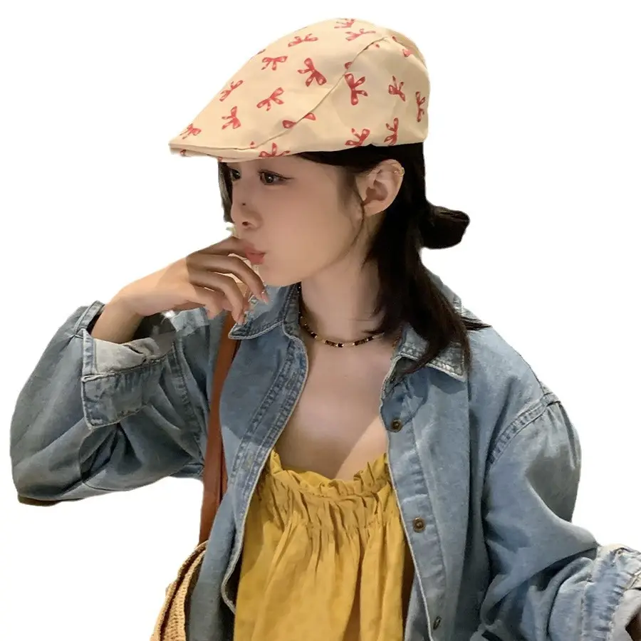 Women's Pastoral Graffiti Bow Camping Cap