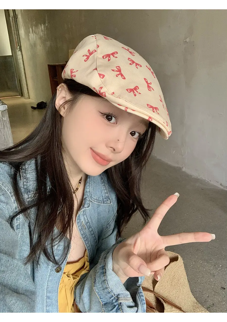 Women's Pastoral Graffiti Bow Camping Cap — feature 12