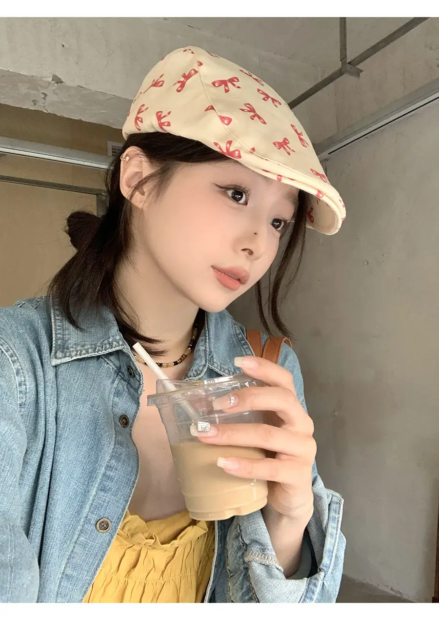 Women's Pastoral Graffiti Bow Camping Cap — feature 4