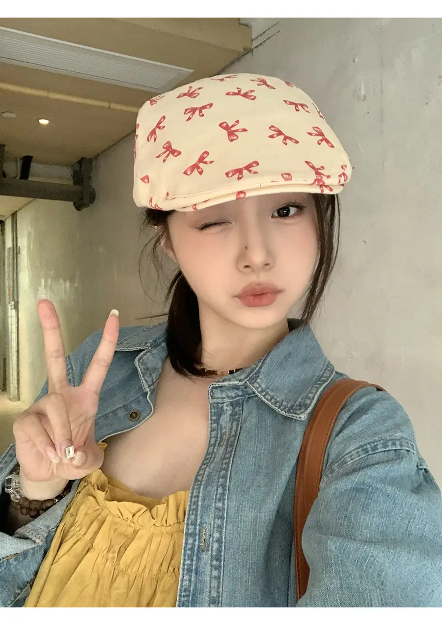 Women's Pastoral Graffiti Bow Camping Cap — feature 6