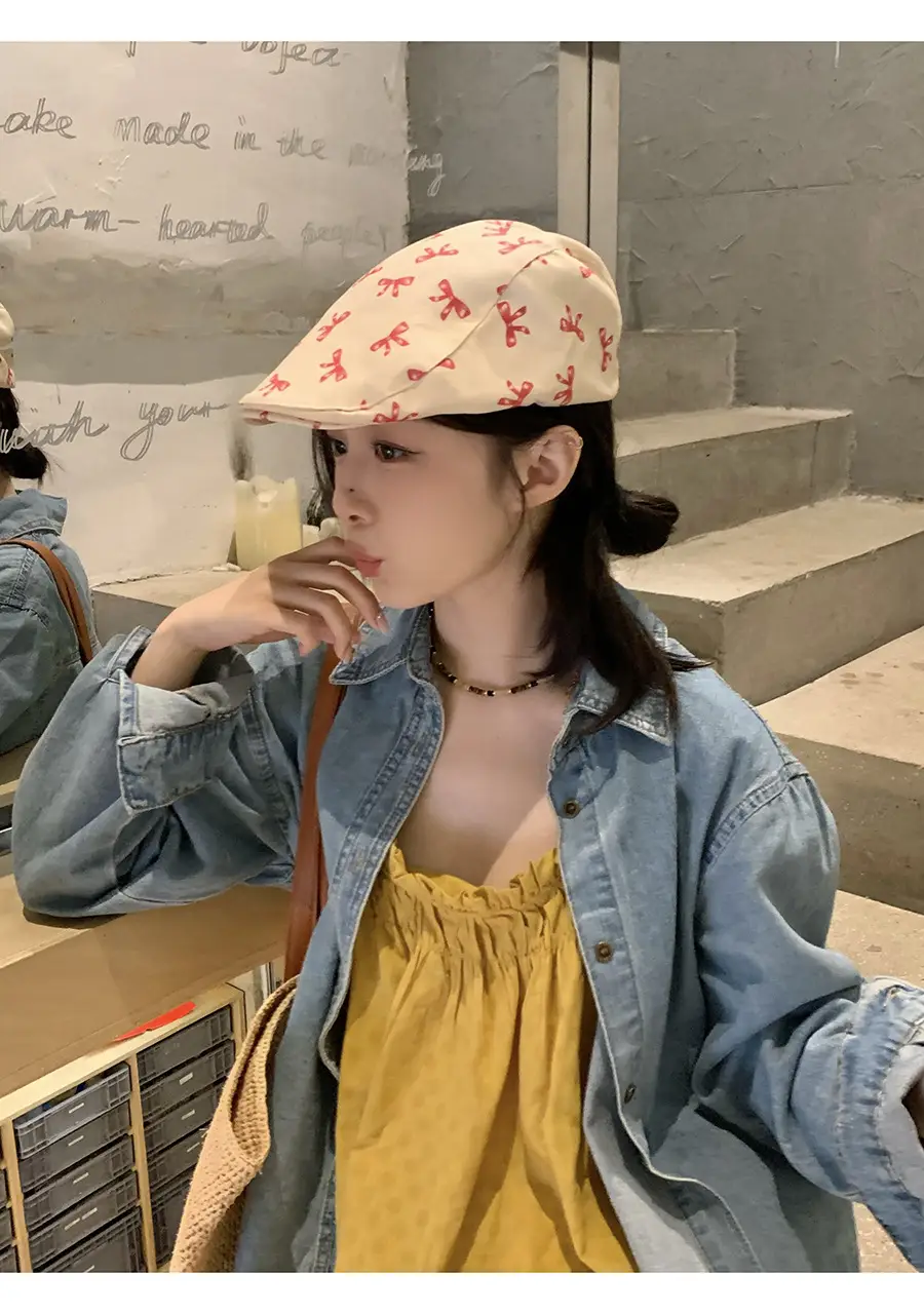 Women's Pastoral Graffiti Bow Camping Cap — feature 7