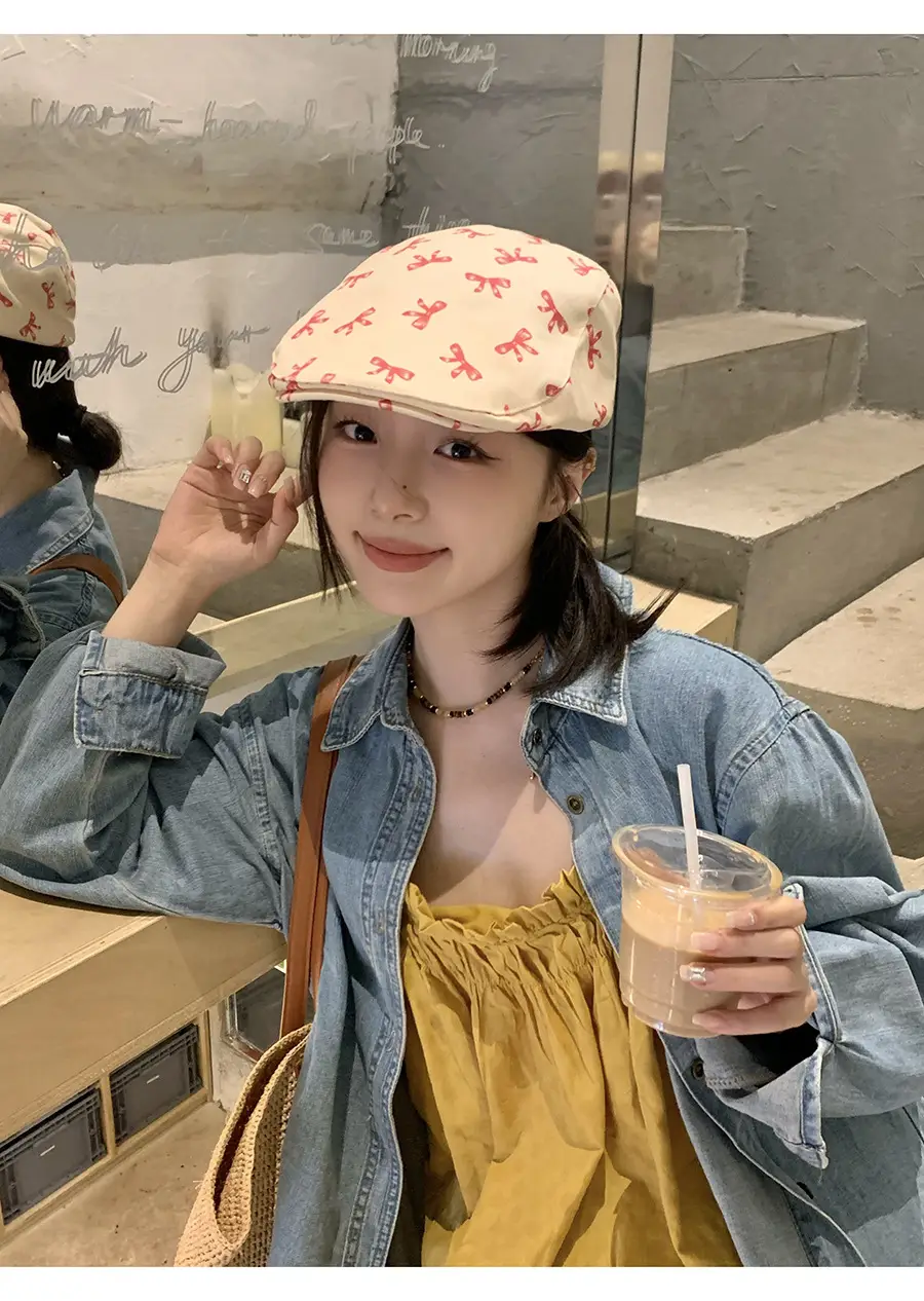 Women's Pastoral Graffiti Bow Camping Cap — feature 8
