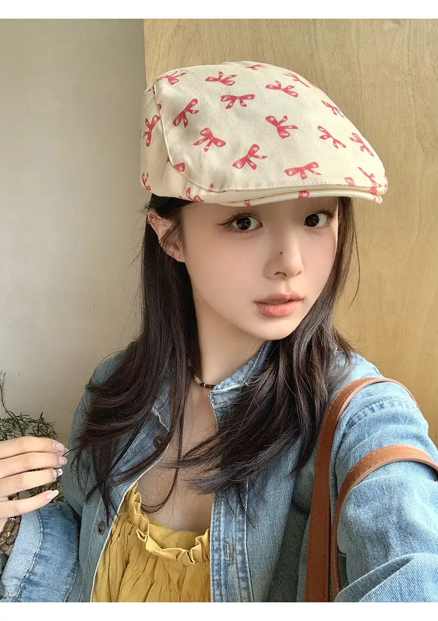Women's Pastoral Graffiti Bow Camping Cap — feature 9