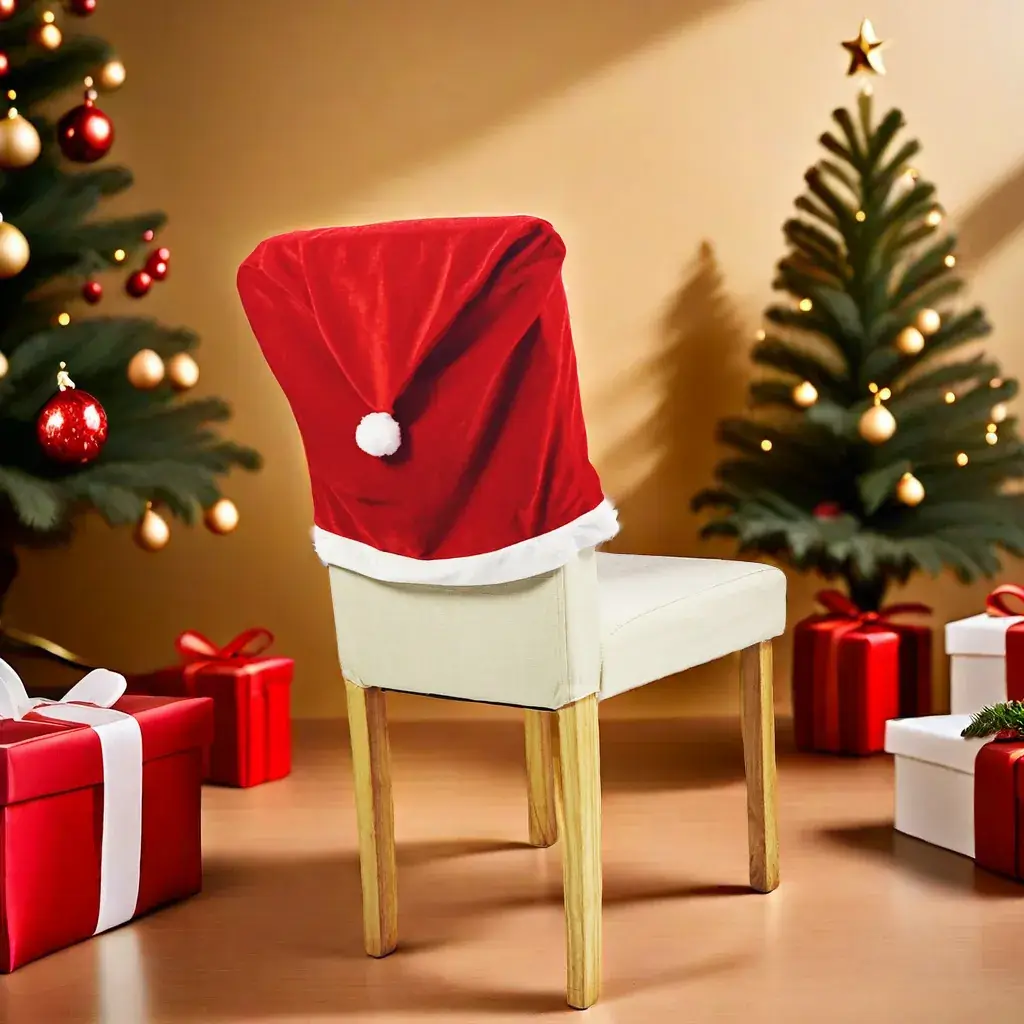 Red Santa Hat Chair Cover for Holiday Decor - Image 3
