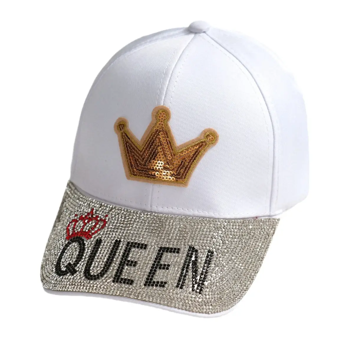 Men Queen Crown Baseball Cap White Gold Embroidered - Image 9