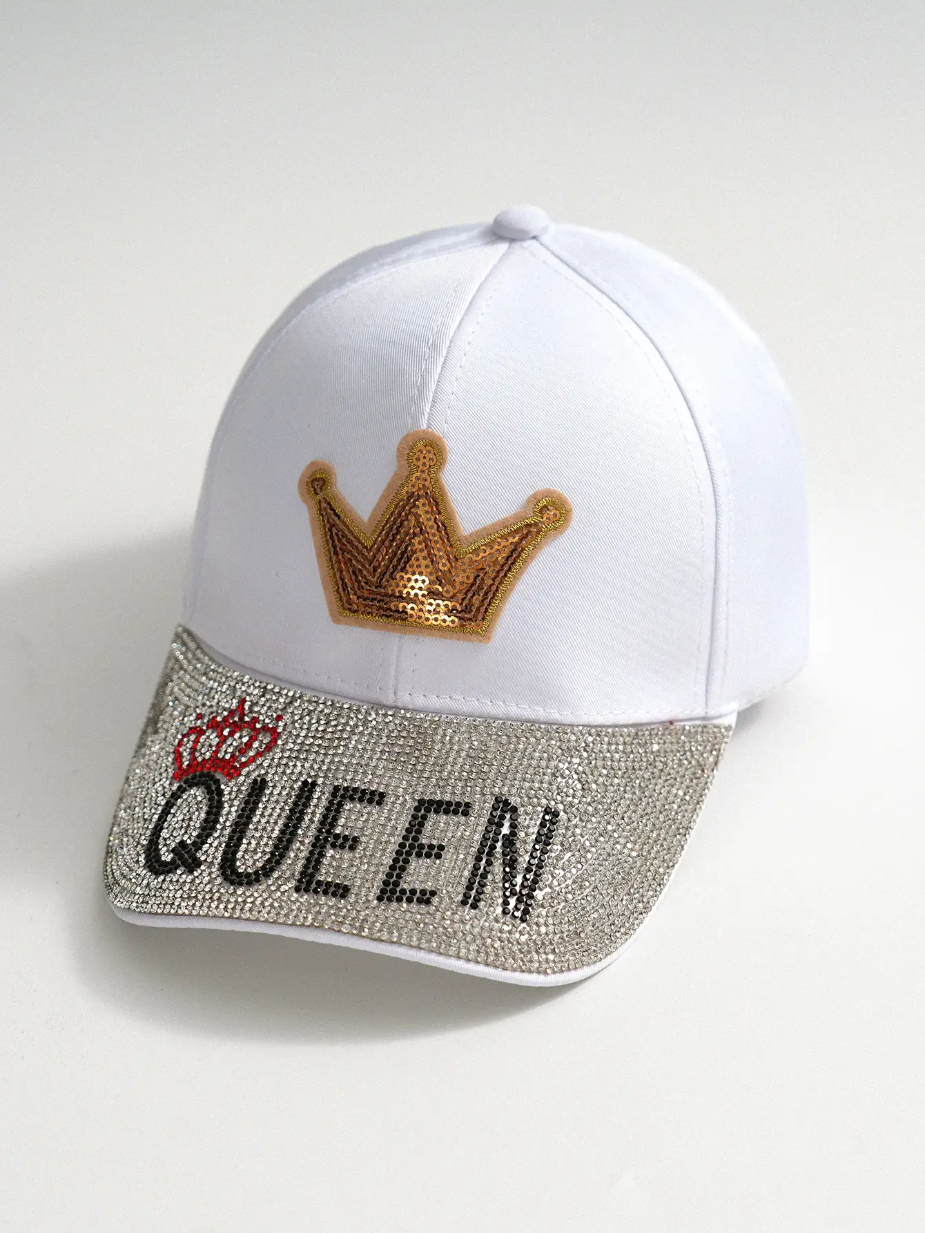 Men Queen Crown Baseball Cap White Gold Embroidered — feature 4