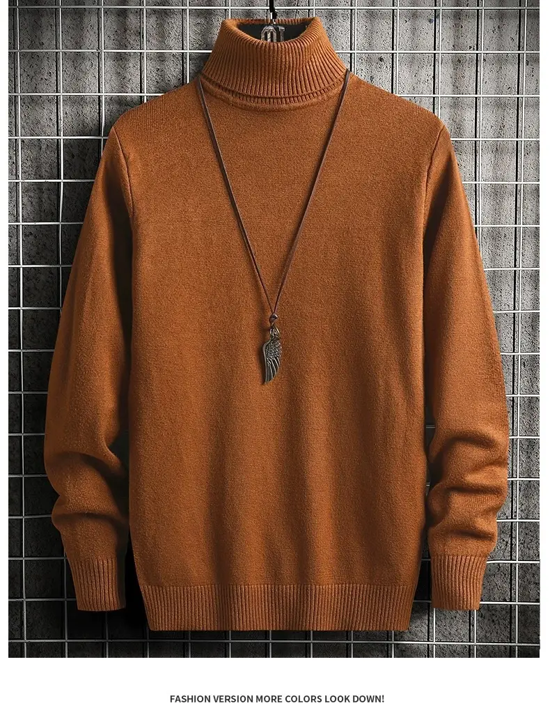 Men's Brown High Collar Sweatshirt Winter Base - Image 11