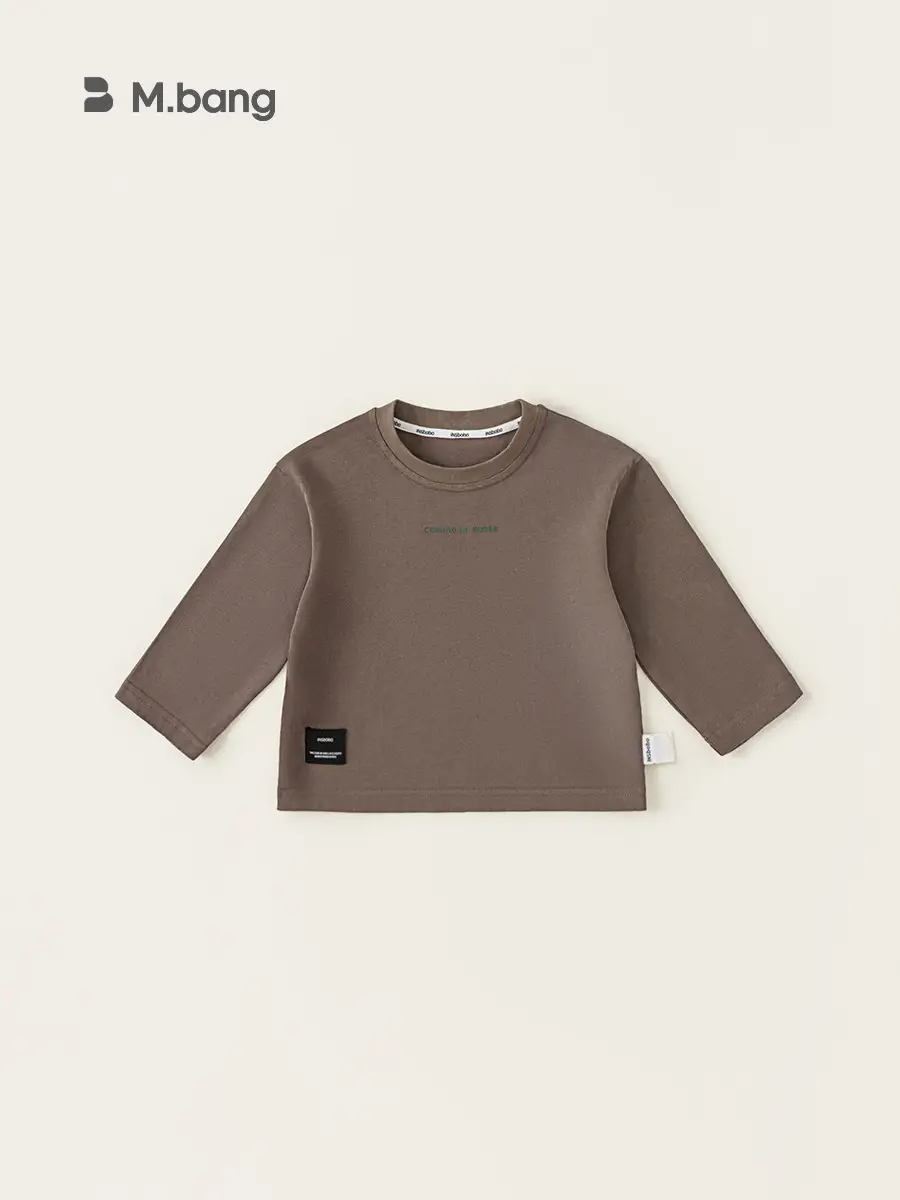 Kids Round Neck T-Shirt Brown White Long Sleeve Baby Top - Image 4