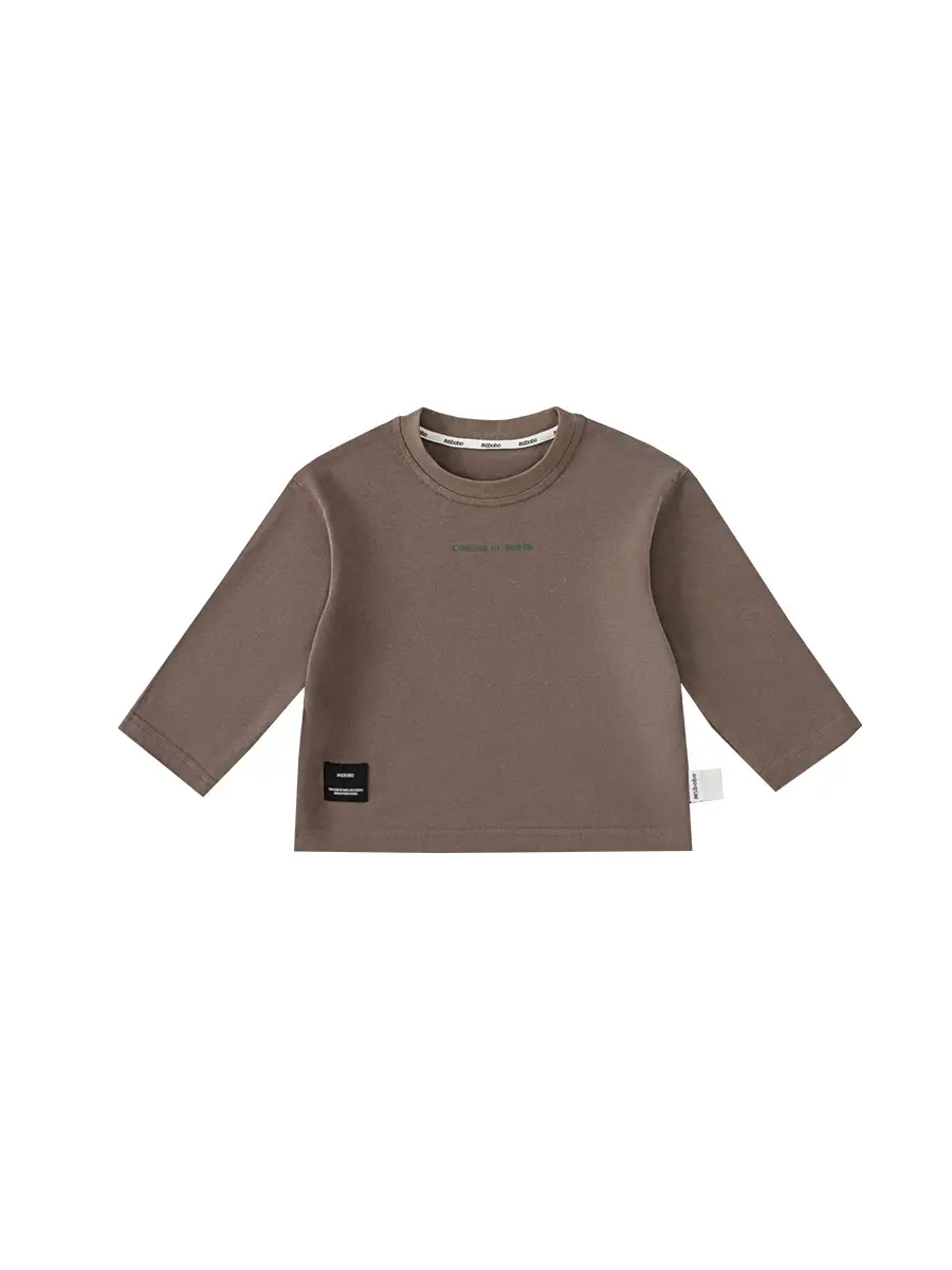 Kids Round Neck T-Shirt Brown White Long Sleeve Baby Top - Image 6