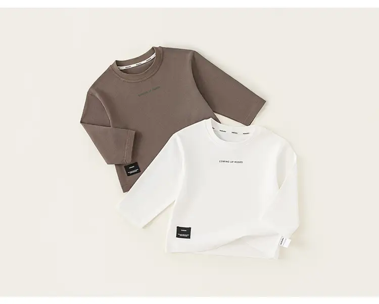 Kids Round Neck T-Shirt Brown White Long Sleeve Baby Top — feature 17