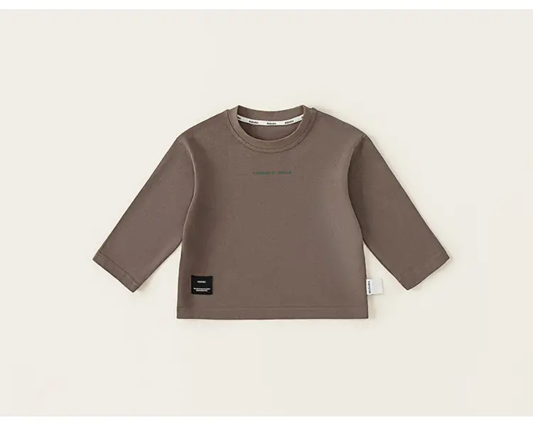 Kids Round Neck T-Shirt Brown White Long Sleeve Baby Top — feature 18