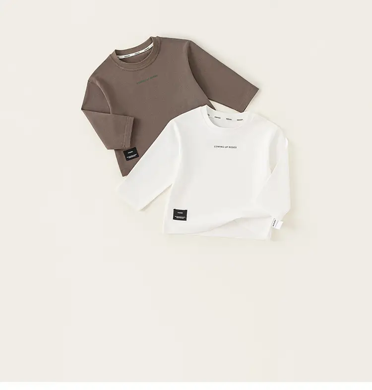 Kids Round Neck T-Shirt Brown White Long Sleeve Baby Top — feature 4