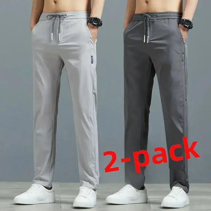Men Grey Elastic Waist Sports Pants 2-Pack - Image 18