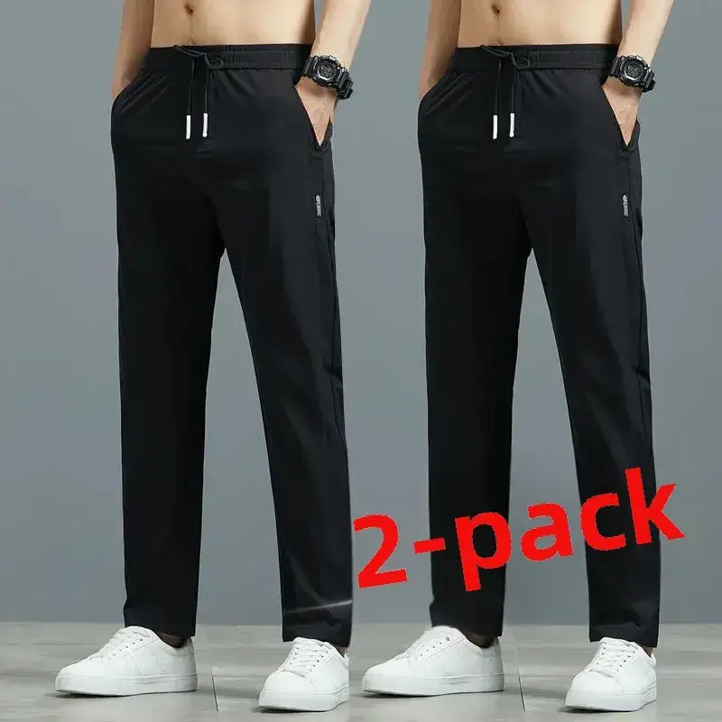 Men Grey Elastic Waist Sports Pants 2-Pack - Image 23