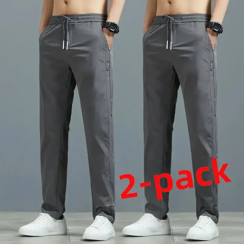 Men Grey Elastic Waist Sports Pants 2-Pack - Image 34